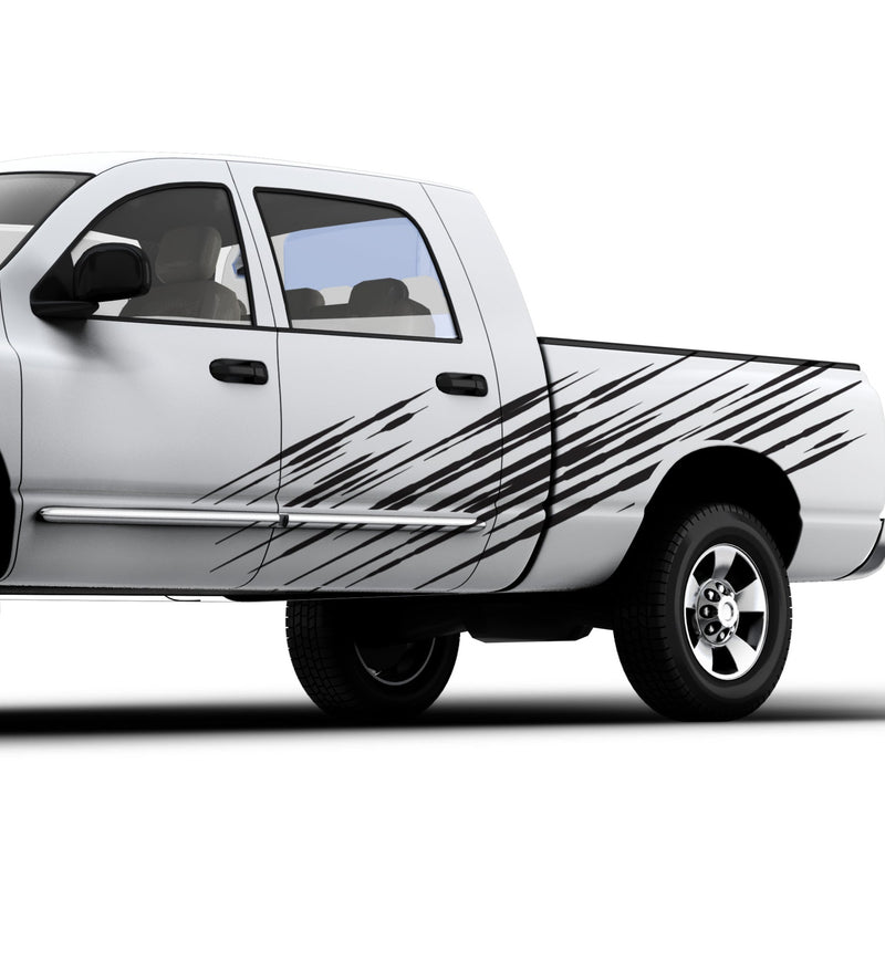 scratch vinyl cut black decals on the side of white truck